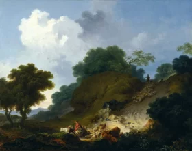 Landscape with Shepherds and Flock of Sheep 1763 by Jean-Honoré Fragonard