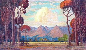 A View of Mountains Through Trees by Jacobus Hendrik Pierneef