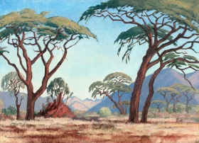 Bushveld Autumn landscape with Acacia Trees by Jacobus Hendrik Pierneef