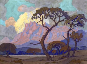 Thorn Trees in Mountain landscape at Dusk by Jacobus Hendrik Pierneef