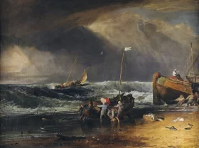A Coast Scene with Fishermen Hauling a Boat Ashore by J.M.W. Turner
