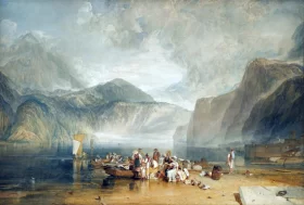 Lake of Lucerne, from the Landing Place at Fleulen, Looking towards Bauen and Tell's Chapel, Switzerland by J.M.W. Turner