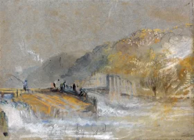 Foul by God- River Landscape with Anglers Fishing From a Weir 1830 by J.M.W. Turner