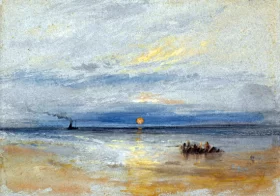 Coastal View at Sunset with Fishing Boat Returning to Port by J.M.W. Turner