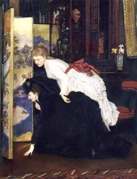 Young Women Looking At Japanese Objects by James Tissot