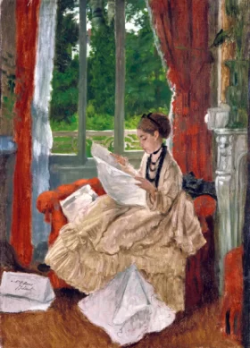 Jeune femme lisant le journal by James Tissot