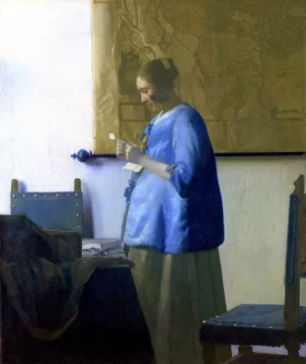 Woman Reading a Letter 1663 by Johannes Vermeer