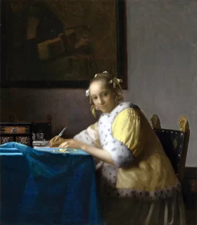 A Lady Writing 1665 by Johannes Vermeer