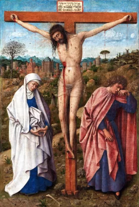 Christ on the cross between Mary and John by Jan Van Eyck