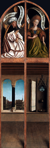 14-15. The Ghent Altarpiece closed Interior with City View and Lavabo by Jan Van Eyck