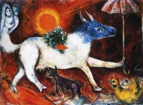 Cow with Parasol by Marc Chagall (Inspired by)