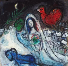 Bride and Groom with Sleigh and Red Rooster by Marc Chagall (Inspired by)