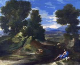 Landscape with a Man scooping Water from a Stream 1637 by Nicolas Poussin