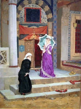 Two Women in Front of the Tomb Door by Osman Hamdi Bey