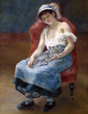 Sleeping Girl with a Cat by Pierre Auguste Renoir