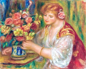 Woman Arranging Flowers 1917 by Pierre Auguste Renoir