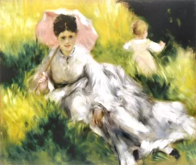 Femme a L'ombrelle Et Enfant by Pierre Auguste Renoir