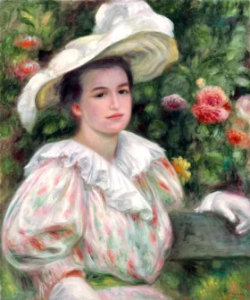 Girl in Gold Flowers Woman in White Hat, Circa 1895 by Pierre Auguste Renoir