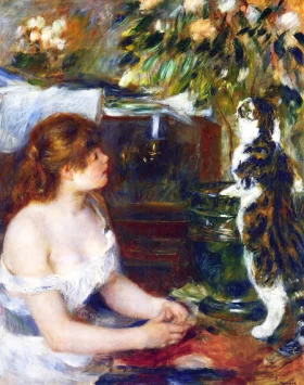 Young Girl with Cat by Pierre Auguste Renoir