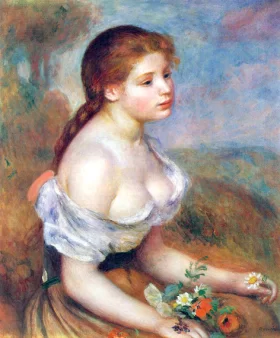 Young Girl with Daisies by Pierre Auguste Renoir