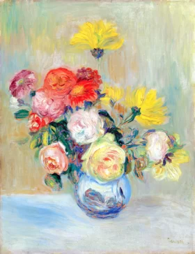 Vase De Roses Et Dahlias by Pierre Auguste Renoir