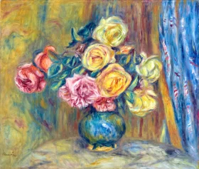 Les Roses Au Rideau Bleu by Pierre Auguste Renoir