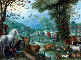 Paradise Landscape With The Animals Entering Noah's Ark by Pieter Bruegel the elder
