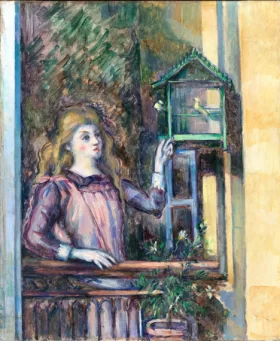 Girl with Birdcage 1888 by Paul Cezanne