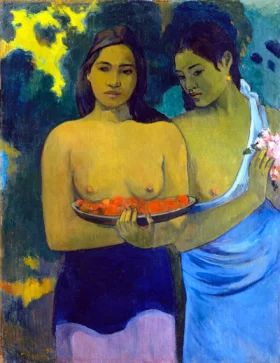Two Tahitian Women with Mango Flowers by Paul Gauguin