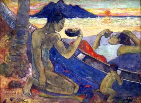 Te Vaa (Canoe, Tahitian Family) by Paul Gauguin