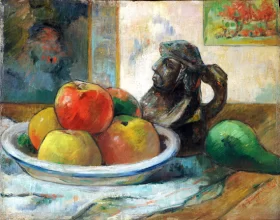 Still Life with Apples, a Pear, and a Ceramic Portrait Jug by Paul Gauguin