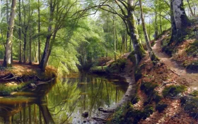 Brook Flowing Through a Spring Wood, 1918 by Peder Mørk Mønsted