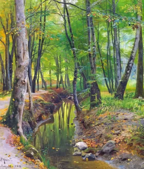 A stream in the forests of Moesgaard 1888 by Peder Mørk Mønsted