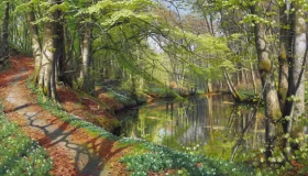 A spring day in the forest at Sæby Å (stream) 1896 by Peder Mørk Mønsted
