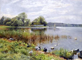 Ænder ved en dam (Ducks by a pond), 1937 by Peder Mørk Mønsted