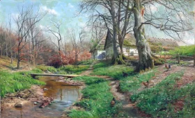 Farmstead by a river 1904 by Peder Mørk Mønsted