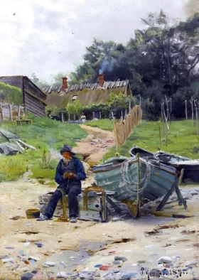 Mending the nets, 1891 by Peder Mørk Mønsted