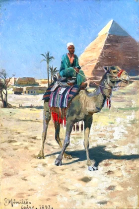 Bedouin riding on a camel near a pyramid, 1893 by Peder Mørk Mønsted