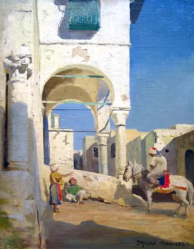 Street scene from Cairo with persons and a donkey 1893 by Peder Mørk Mønsted