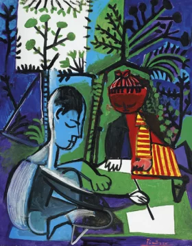 Claude et Paloma Dessinant by Pablo Picasso (inspired)