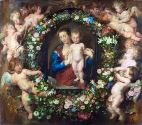 Madonna in Floral Wreath by Peter Paul Rubens