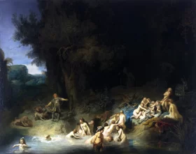Diana Bathing with her Nymphs with Actaeon and Callisto 1635 by Rembrandt