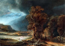 Landscape with Good Samaritan 1638 by Rembrandt