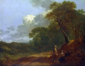 Wooded Landscape with a Man Talking to Two Seated Women 1745 by Thomas Gainsborough