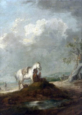 A Traveller Seated on a Country Road, Holding a White Horse by Thomas Gainsborough