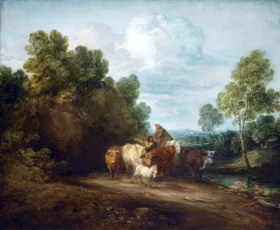 Wooded Rocky Landscape with Mounted Peasant, Drover and Cattle by Thomas Gainsborough
