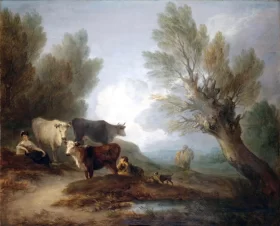 Landscape with Cattle, a young man courting a milkmaid by Thomas Gainsborough