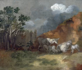 Sheep and Lambs by a Fence 1745 by Thomas Gainsborough