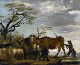 A Peasant Driving Cattle, Sheep and Goats in a Landscape 1785 by Thomas Gainsborough