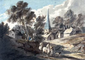Travellers on Horseback Approaching a Village with a Spire by Thomas Gainsborough